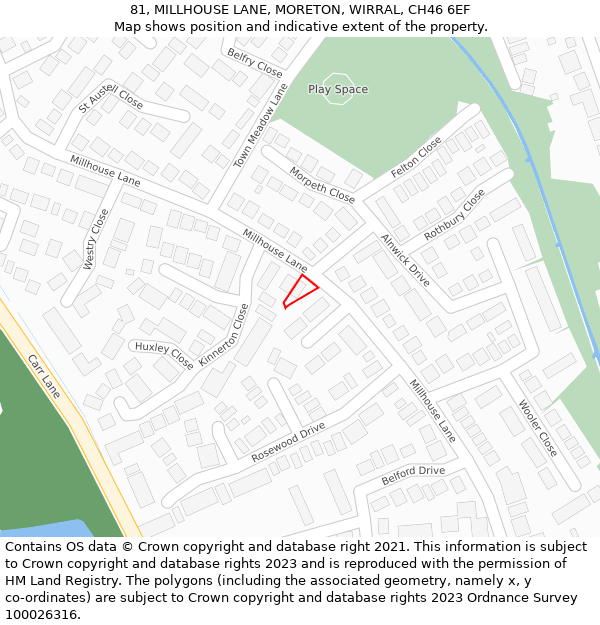 81, MILLHOUSE LANE, MORETON, WIRRAL, CH46 6EF: Location map and indicative extent of plot