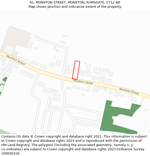 81, MONKTON STREET, MONKTON, RAMSGATE, CT12 4JF: Location map and indicative extent of plot