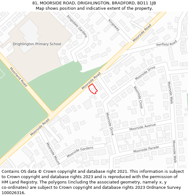 81, MOORSIDE ROAD, DRIGHLINGTON, BRADFORD, BD11 1JB: Location map and indicative extent of plot