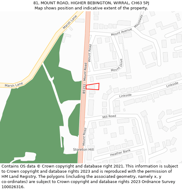 81, MOUNT ROAD, HIGHER BEBINGTON, WIRRAL, CH63 5PJ: Location map and indicative extent of plot