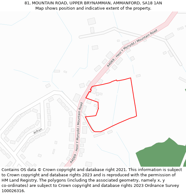 81, MOUNTAIN ROAD, UPPER BRYNAMMAN, AMMANFORD, SA18 1AN: Location map and indicative extent of plot