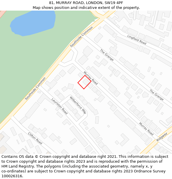 81, MURRAY ROAD, LONDON, SW19 4PF: Location map and indicative extent of plot