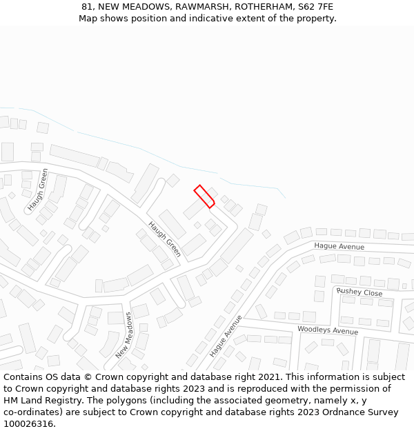 81, NEW MEADOWS, RAWMARSH, ROTHERHAM, S62 7FE: Location map and indicative extent of plot