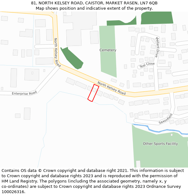 81, NORTH KELSEY ROAD, CAISTOR, MARKET RASEN, LN7 6QB: Location map and indicative extent of plot