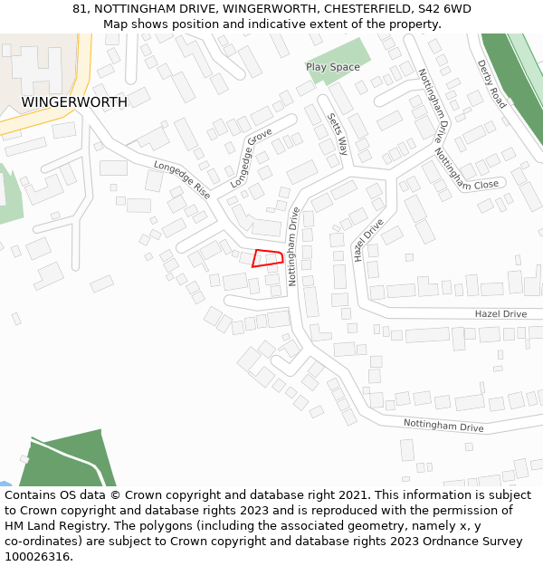 81, NOTTINGHAM DRIVE, WINGERWORTH, CHESTERFIELD, S42 6WD: Location map and indicative extent of plot