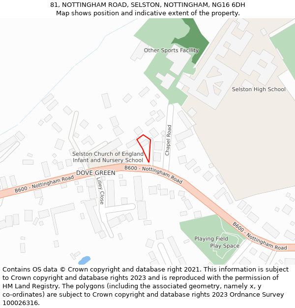 81, NOTTINGHAM ROAD, SELSTON, NOTTINGHAM, NG16 6DH: Location map and indicative extent of plot