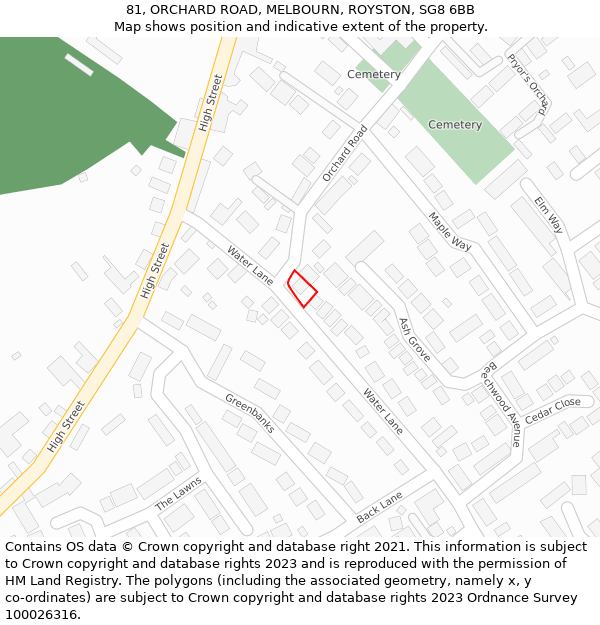 81, ORCHARD ROAD, MELBOURN, ROYSTON, SG8 6BB: Location map and indicative extent of plot