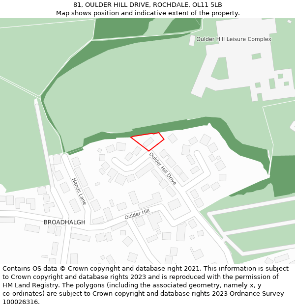 81, OULDER HILL DRIVE, ROCHDALE, OL11 5LB: Location map and indicative extent of plot