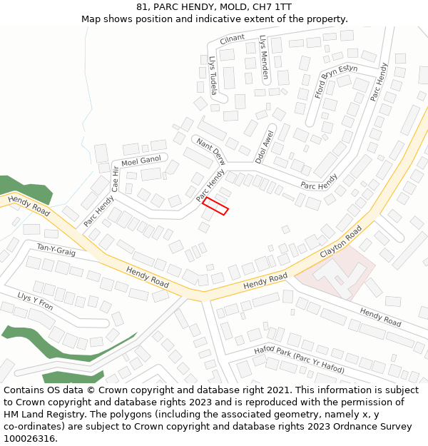 81, PARC HENDY, MOLD, CH7 1TT: Location map and indicative extent of plot