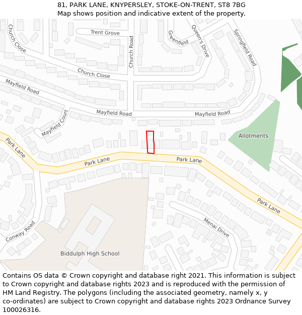 81, PARK LANE, KNYPERSLEY, STOKE-ON-TRENT, ST8 7BG: Location map and indicative extent of plot