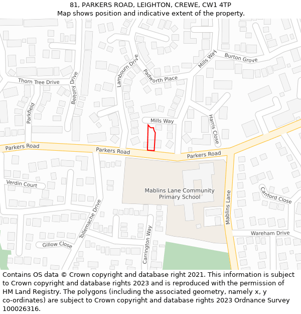 81, PARKERS ROAD, LEIGHTON, CREWE, CW1 4TP: Location map and indicative extent of plot