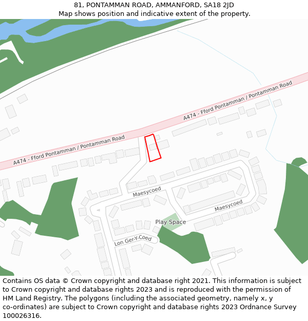 81, PONTAMMAN ROAD, AMMANFORD, SA18 2JD: Location map and indicative extent of plot
