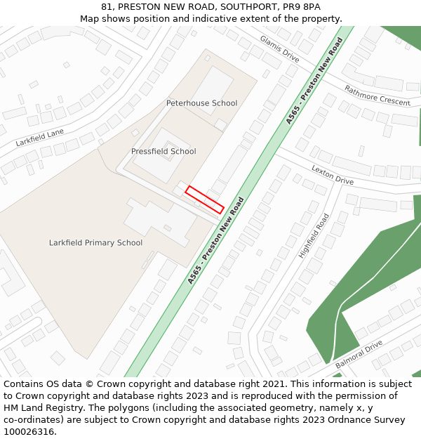 81, PRESTON NEW ROAD, SOUTHPORT, PR9 8PA: Location map and indicative extent of plot