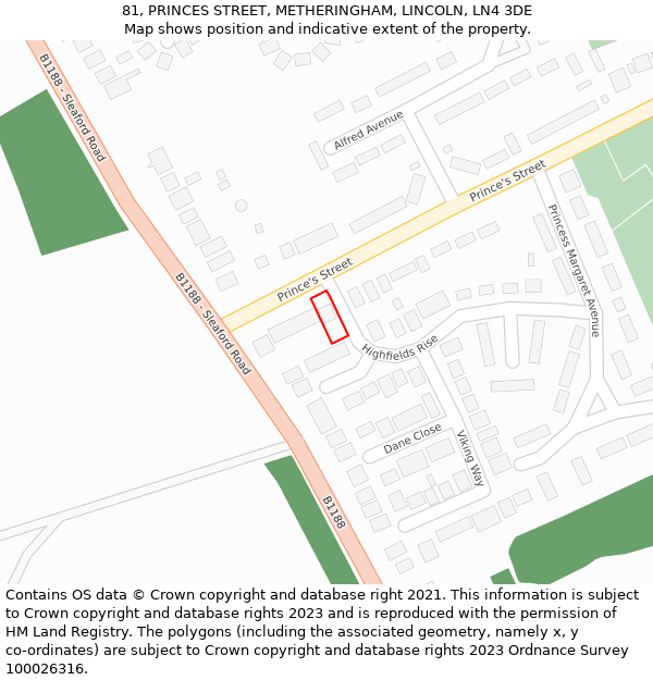 81, PRINCES STREET, METHERINGHAM, LINCOLN, LN4 3DE: Location map and indicative extent of plot