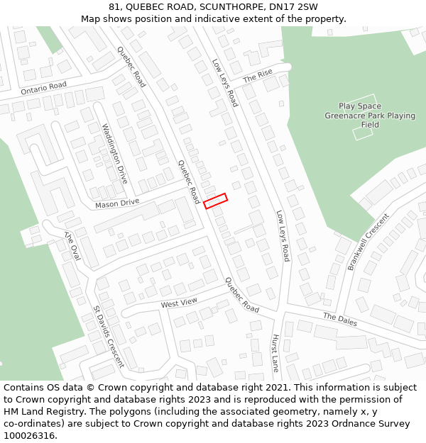 81, QUEBEC ROAD, SCUNTHORPE, DN17 2SW: Location map and indicative extent of plot