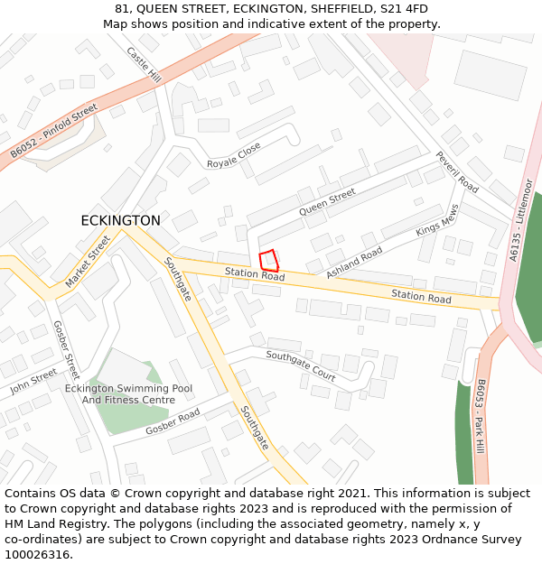 81, QUEEN STREET, ECKINGTON, SHEFFIELD, S21 4FD: Location map and indicative extent of plot