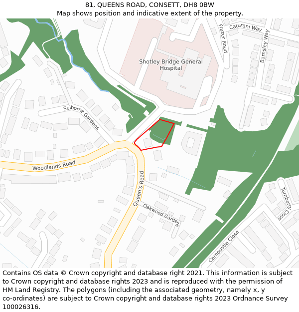81, QUEENS ROAD, CONSETT, DH8 0BW: Location map and indicative extent of plot