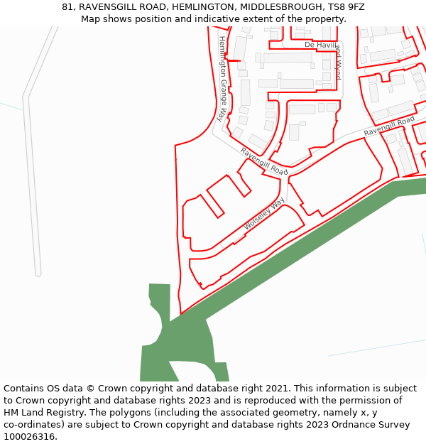 81, RAVENSGILL ROAD, HEMLINGTON, MIDDLESBROUGH, TS8 9FZ: Location map and indicative extent of plot
