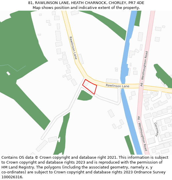 81, RAWLINSON LANE, HEATH CHARNOCK, CHORLEY, PR7 4DE: Location map and indicative extent of plot