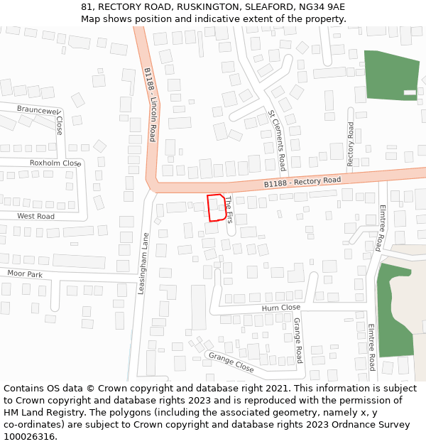 81, RECTORY ROAD, RUSKINGTON, SLEAFORD, NG34 9AE: Location map and indicative extent of plot