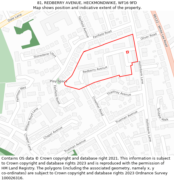 81, REDBERRY AVENUE, HECKMONDWIKE, WF16 9FD: Location map and indicative extent of plot