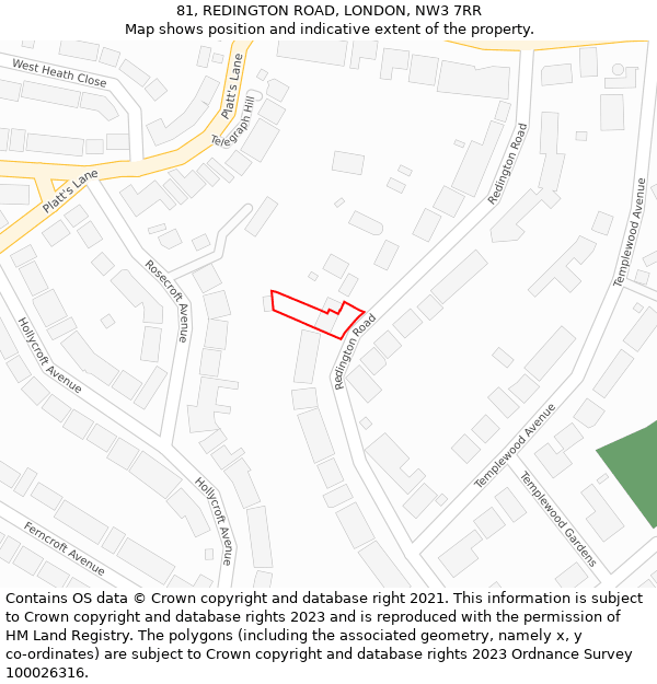 81, REDINGTON ROAD, LONDON, NW3 7RR: Location map and indicative extent of plot