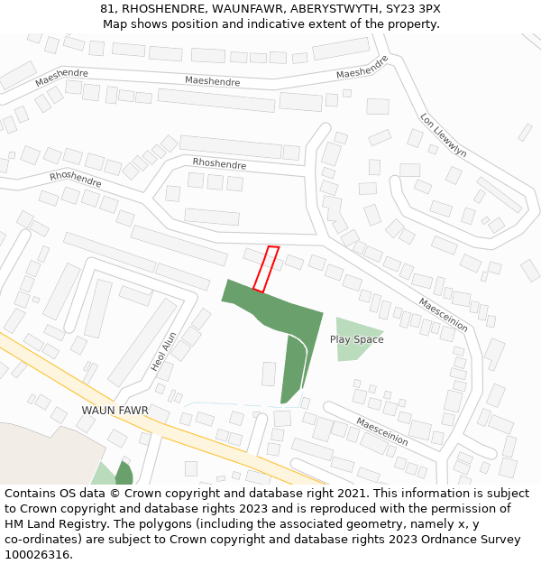 81, RHOSHENDRE, WAUNFAWR, ABERYSTWYTH, SY23 3PX: Location map and indicative extent of plot