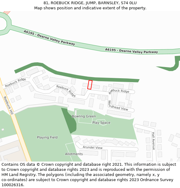 81, ROEBUCK RIDGE, JUMP, BARNSLEY, S74 0LU: Location map and indicative extent of plot