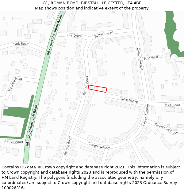 81, ROMAN ROAD, BIRSTALL, LEICESTER, LE4 4BF: Location map and indicative extent of plot