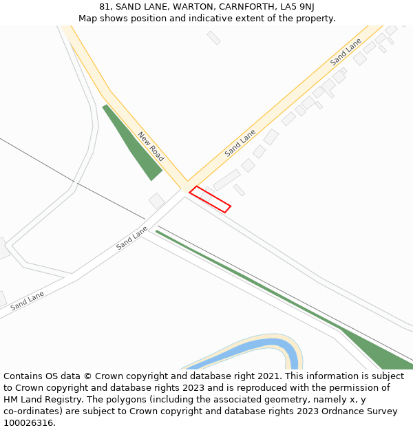 81, SAND LANE, WARTON, CARNFORTH, LA5 9NJ: Location map and indicative extent of plot