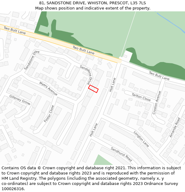 81, SANDSTONE DRIVE, WHISTON, PRESCOT, L35 7LS: Location map and indicative extent of plot