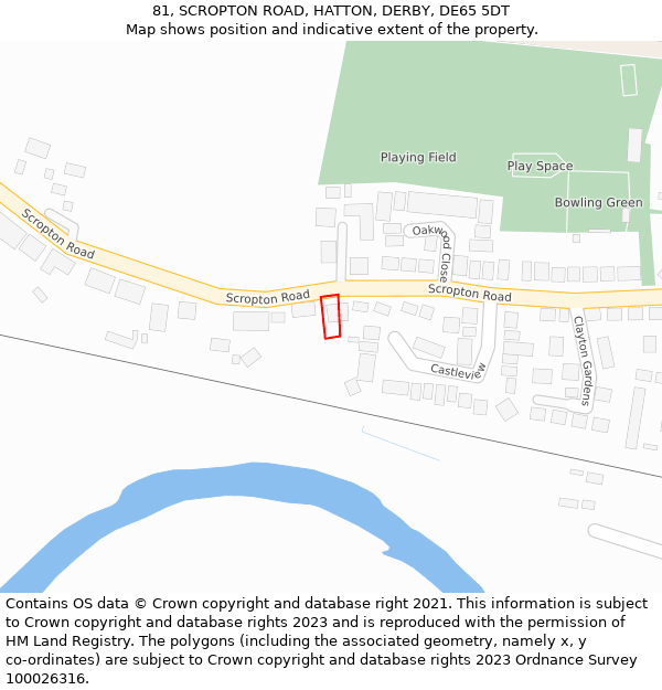 81, SCROPTON ROAD, HATTON, DERBY, DE65 5DT: Location map and indicative extent of plot