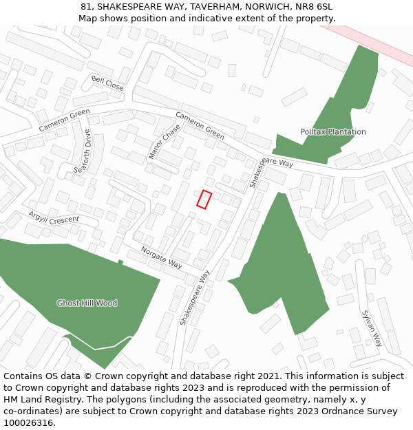 81, SHAKESPEARE WAY, TAVERHAM, NORWICH, NR8 6SL: Location map and indicative extent of plot