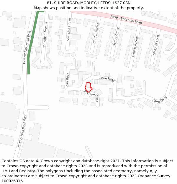 81, SHIRE ROAD, MORLEY, LEEDS, LS27 0SN: Location map and indicative extent of plot