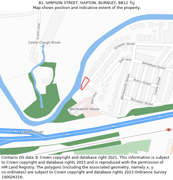 81, SIMPSON STREET, HAPTON, BURNLEY, BB12 7LJ: Location map and indicative extent of plot