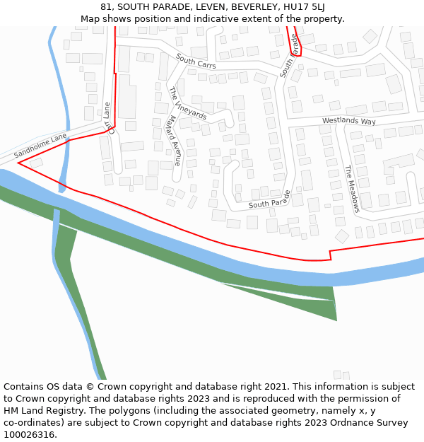 81, SOUTH PARADE, LEVEN, BEVERLEY, HU17 5LJ: Location map and indicative extent of plot