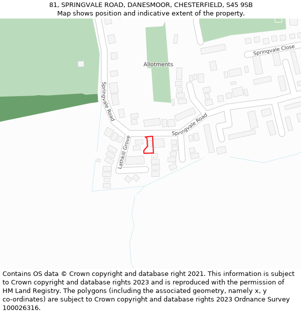 81, SPRINGVALE ROAD, DANESMOOR, CHESTERFIELD, S45 9SB: Location map and indicative extent of plot