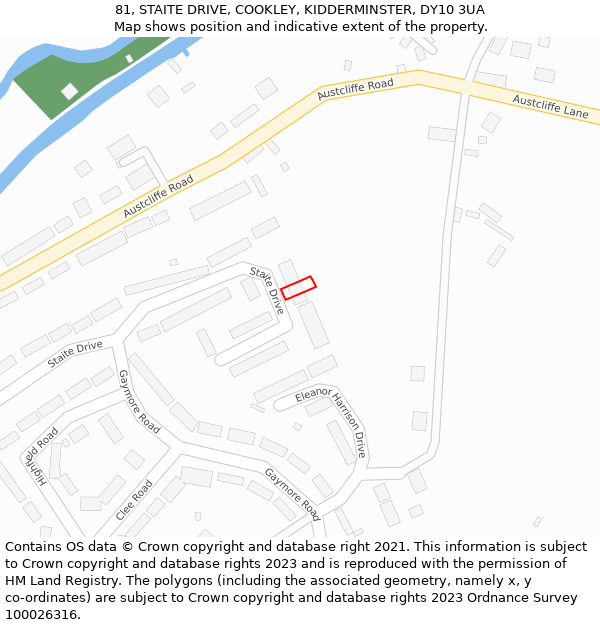 81, STAITE DRIVE, COOKLEY, KIDDERMINSTER, DY10 3UA: Location map and indicative extent of plot