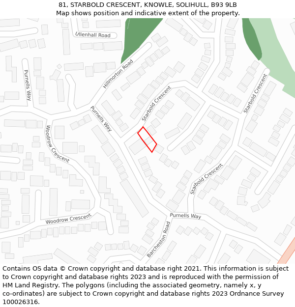 81, STARBOLD CRESCENT, KNOWLE, SOLIHULL, B93 9LB: Location map and indicative extent of plot