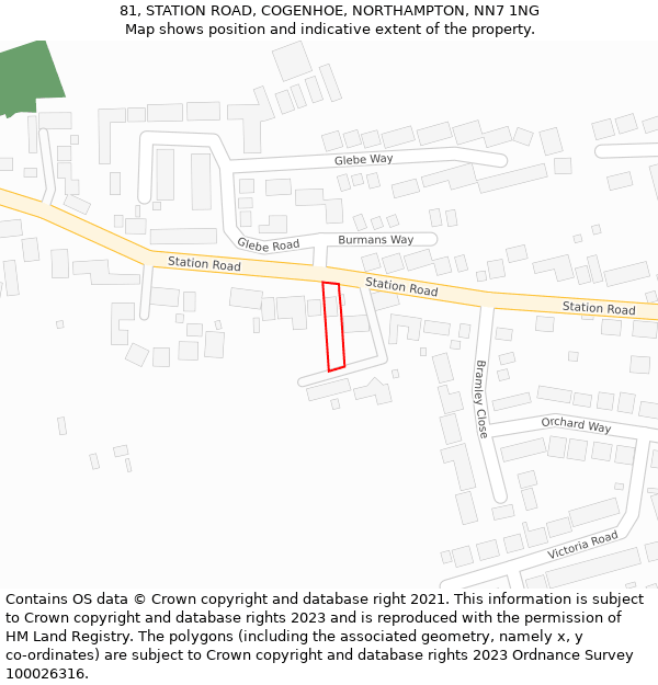 81, STATION ROAD, COGENHOE, NORTHAMPTON, NN7 1NG: Location map and indicative extent of plot