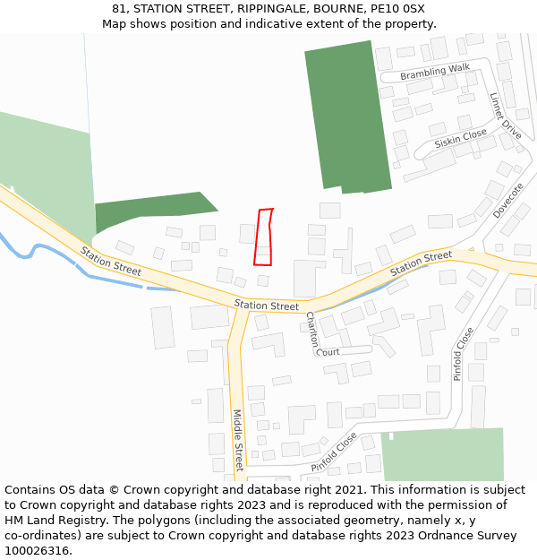 81, STATION STREET, RIPPINGALE, BOURNE, PE10 0SX: Location map and indicative extent of plot