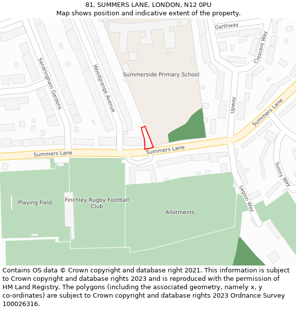 81, SUMMERS LANE, LONDON, N12 0PU: Location map and indicative extent of plot