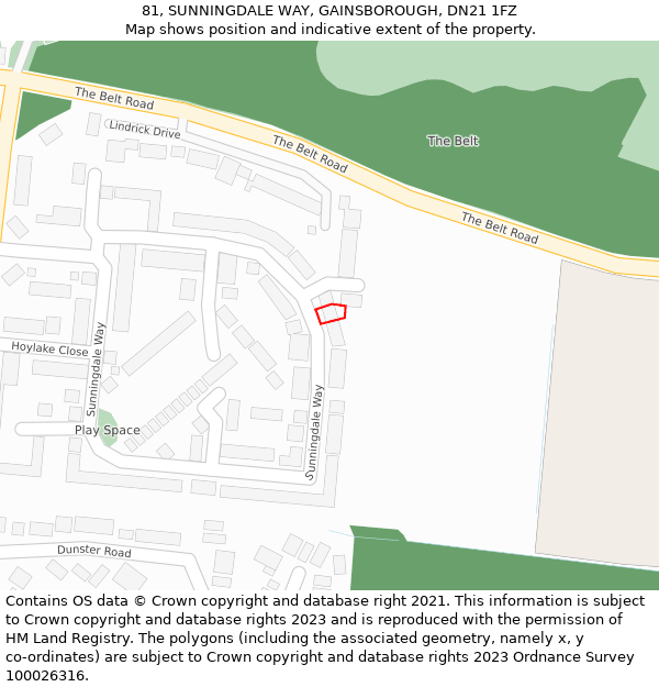 81, SUNNINGDALE WAY, GAINSBOROUGH, DN21 1FZ: Location map and indicative extent of plot