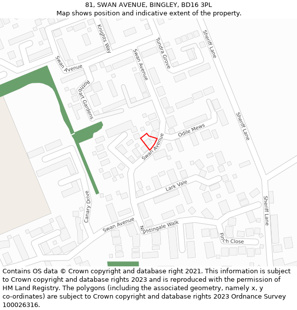81, SWAN AVENUE, BINGLEY, BD16 3PL: Location map and indicative extent of plot
