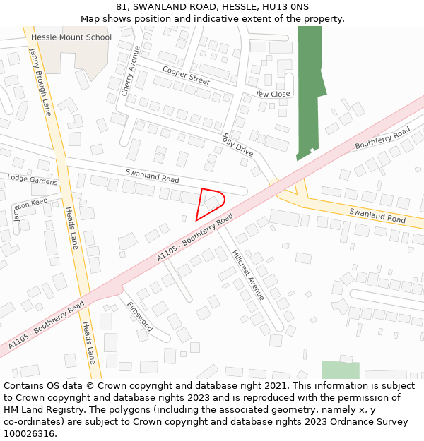 81, SWANLAND ROAD, HESSLE, HU13 0NS: Location map and indicative extent of plot