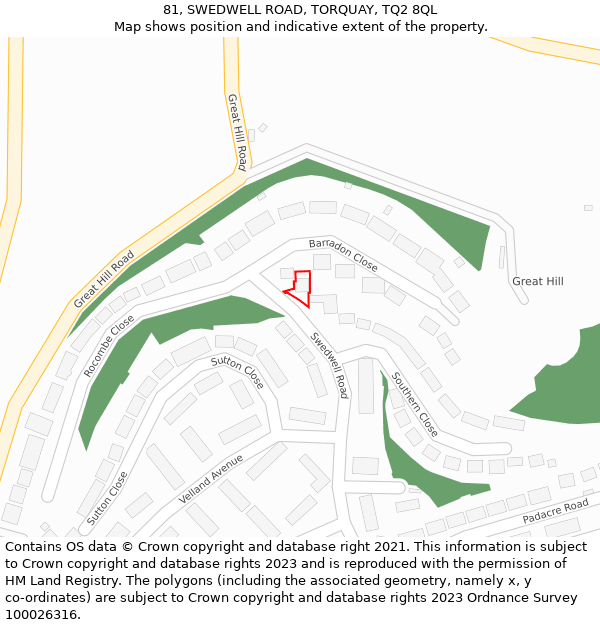 81, SWEDWELL ROAD, TORQUAY, TQ2 8QL: Location map and indicative extent of plot