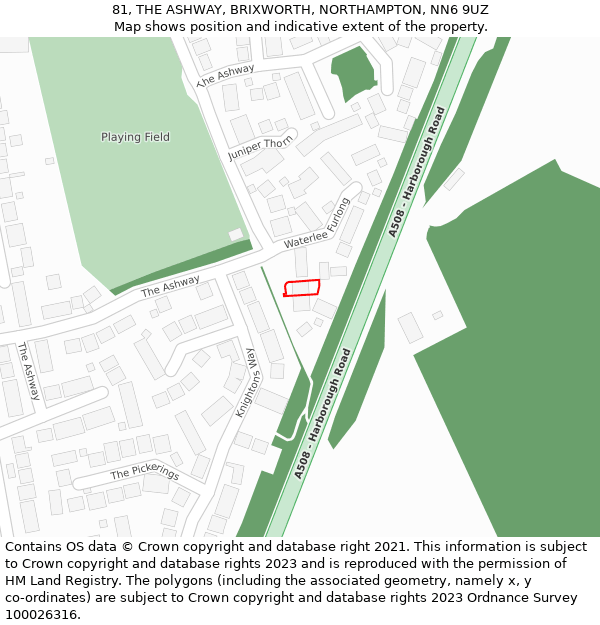 81, THE ASHWAY, BRIXWORTH, NORTHAMPTON, NN6 9UZ: Location map and indicative extent of plot