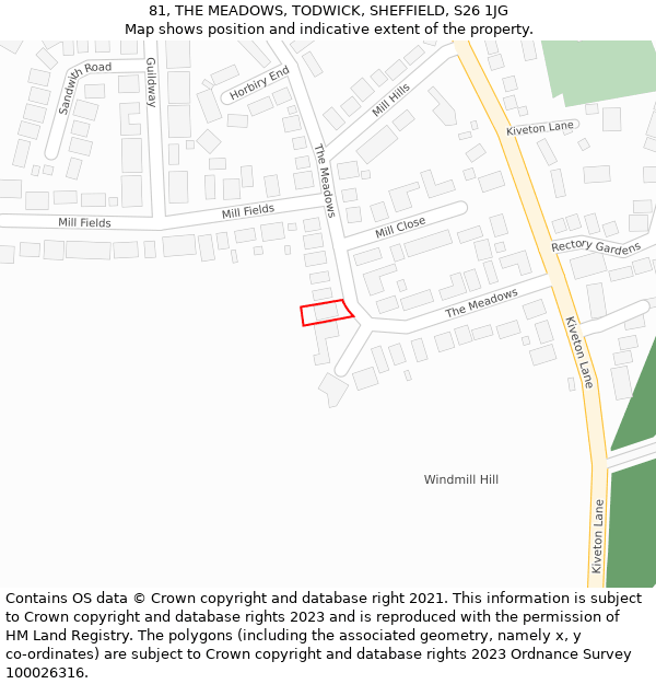 81, THE MEADOWS, TODWICK, SHEFFIELD, S26 1JG: Location map and indicative extent of plot