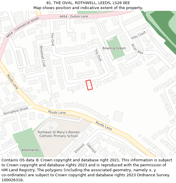 81, THE OVAL, ROTHWELL, LEEDS, LS26 0EE: Location map and indicative extent of plot