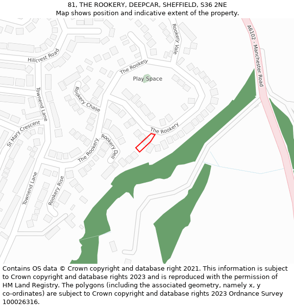 81, THE ROOKERY, DEEPCAR, SHEFFIELD, S36 2NE: Location map and indicative extent of plot